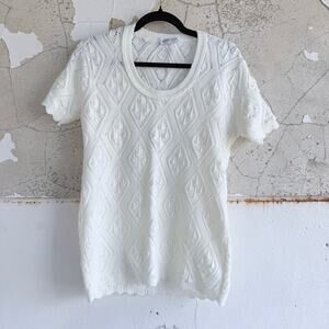 Vintage‎ Sweater LeRoy Knitwear California Pointelle Diamond Knit Short Sleeve M